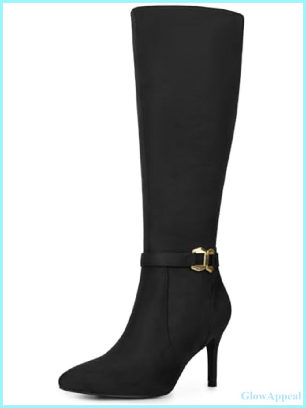 Faux Suede Pointed Toe Stiletto Heel Knee High Boots Buckle